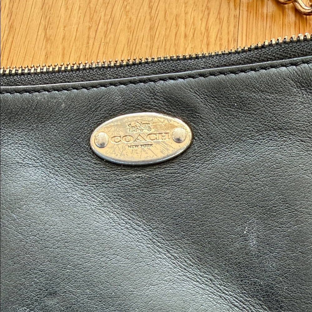 Coach Black Leather Crossbody Bag with Chain Strap (well worn) - Picture 3 of 4